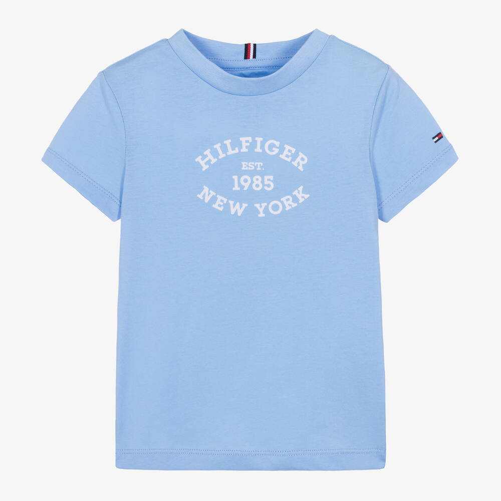 Shop Tommy Hilfiger Boys Blue Cotton Varsity Logo T-shirt