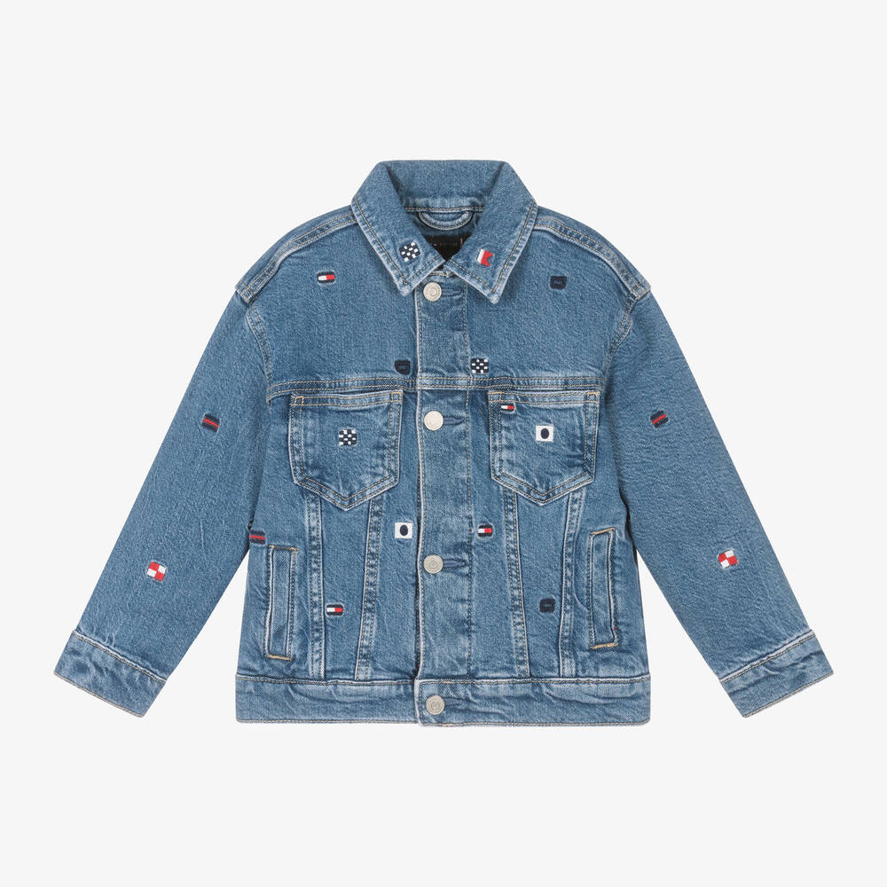 Tommy Hilfiger - Boys Blue Denim Flag Print Jacket | Childrensalon