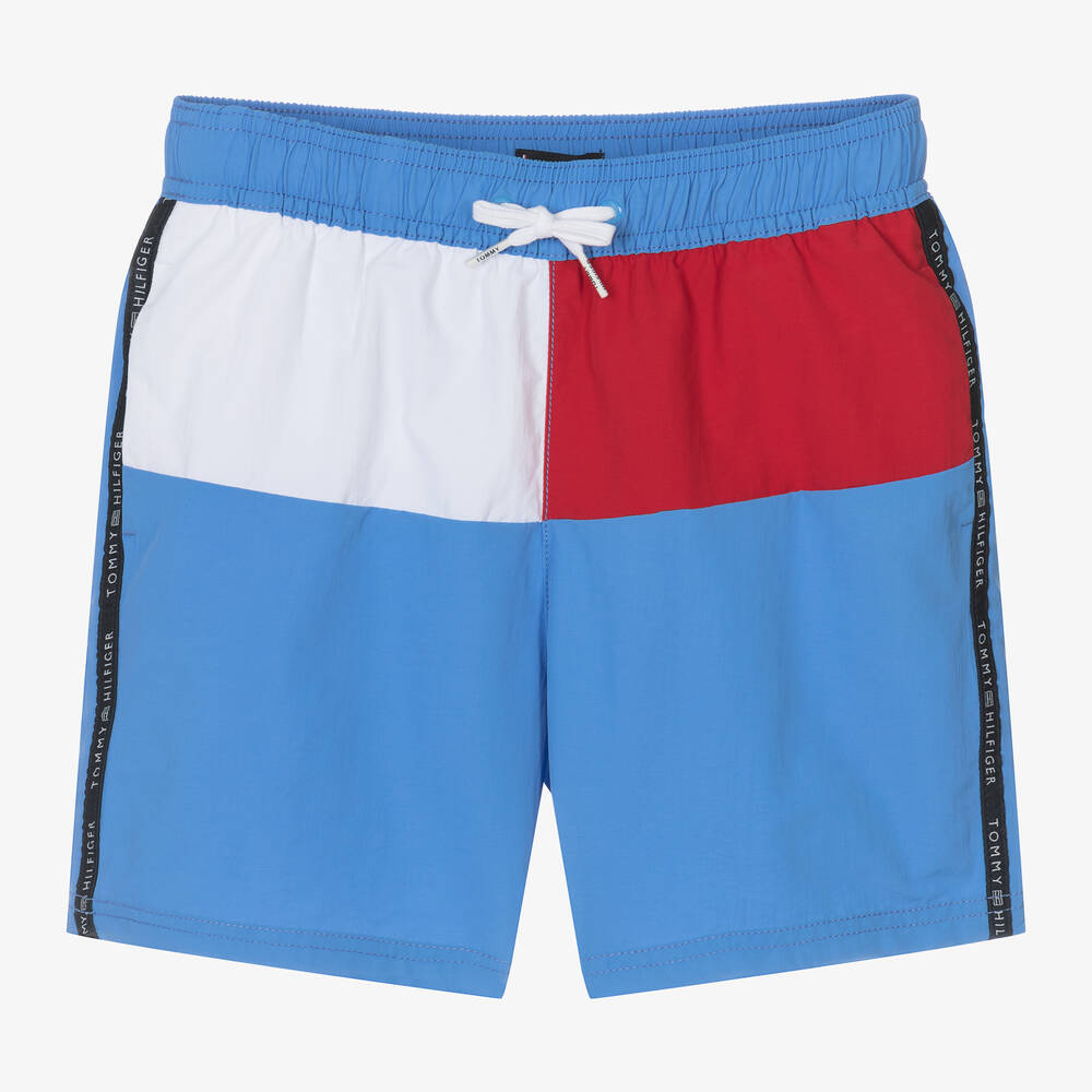 Tommy Hilfiger - Boys Blue Flag Swim Shorts | Childrensalon