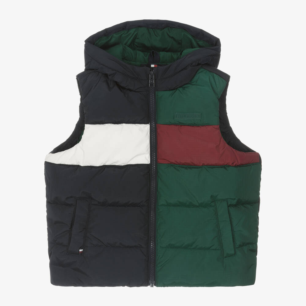 Tommy Hilfiger - Boys Blue Hooded Colourblock Gilet | Childrensalon