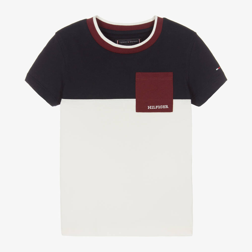 Tommy Hilfiger - Boys Blue & Ivory Cotton T-Shirt | Childrensalon