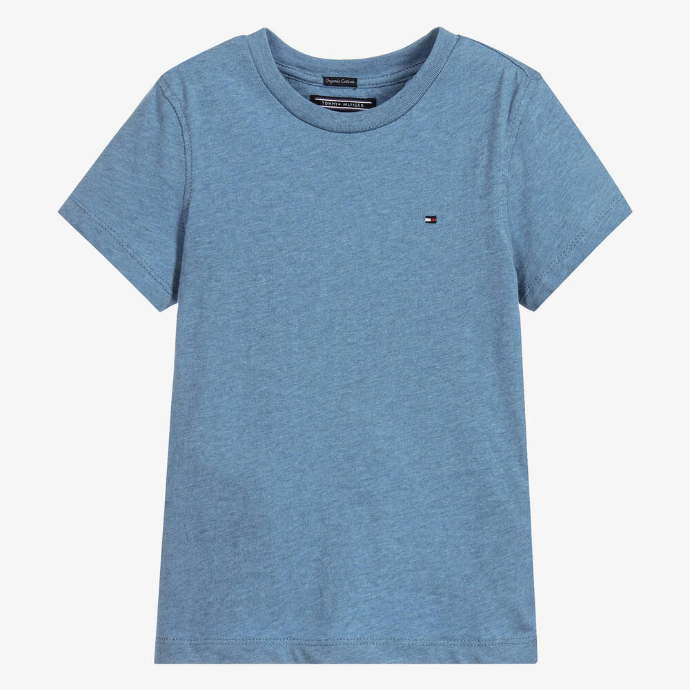 Tommy Hilfiger - Boys Blue Marl Cotton Flag Logo T-Shirt | Childrensalon