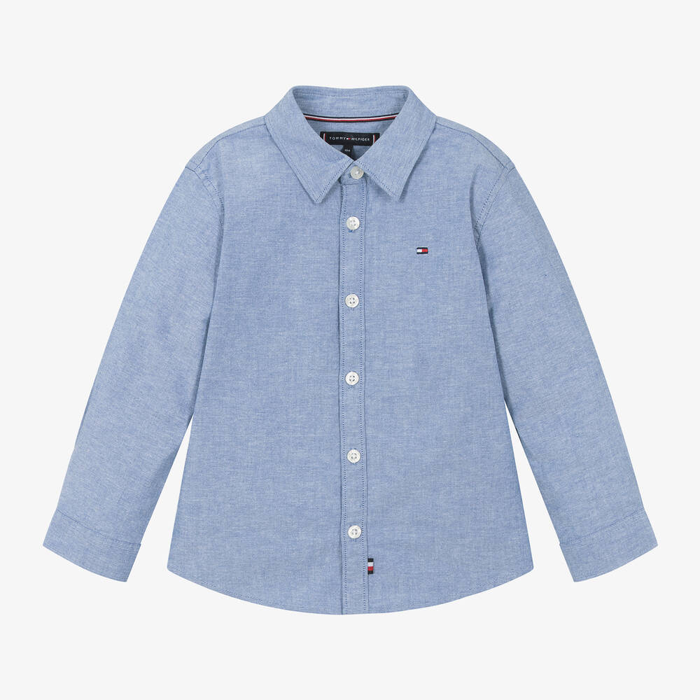 Tommy Hilfiger - Голубая рубашка из хлопка оксфорд для мальчиков | Childrensalon