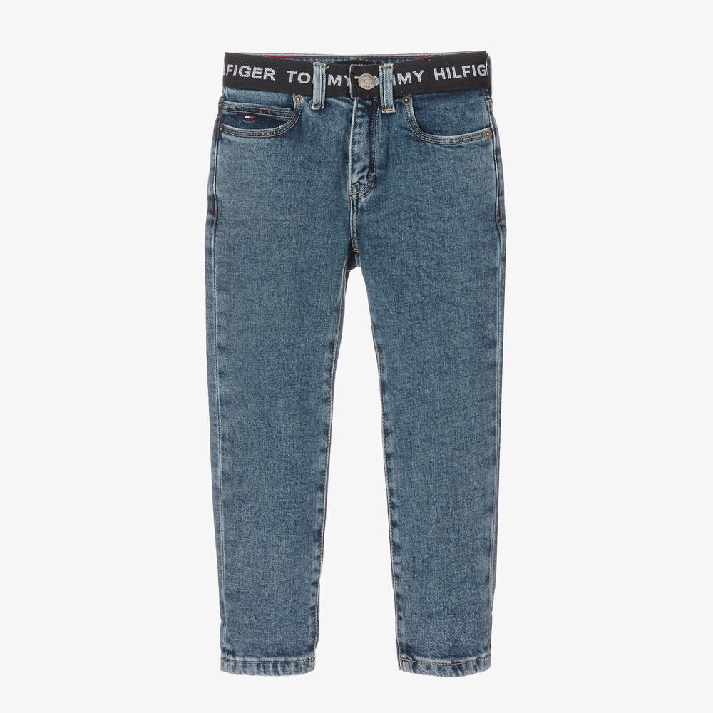 Tommy Hilfiger - Boys Blue Straight-Leg Logo Jeans | Childrensalon
