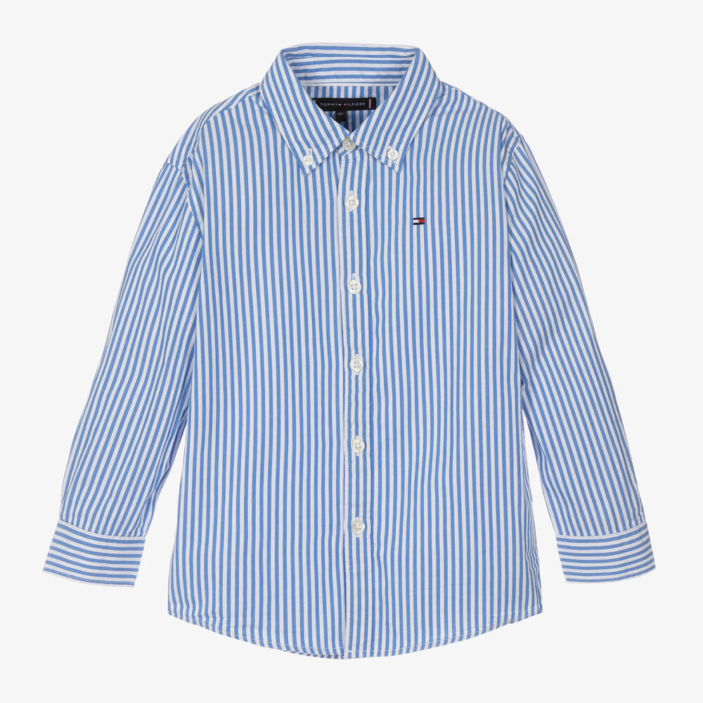 Tommy Hilfiger - Boys Blue Stripe Cotton Shirt | Childrensalon