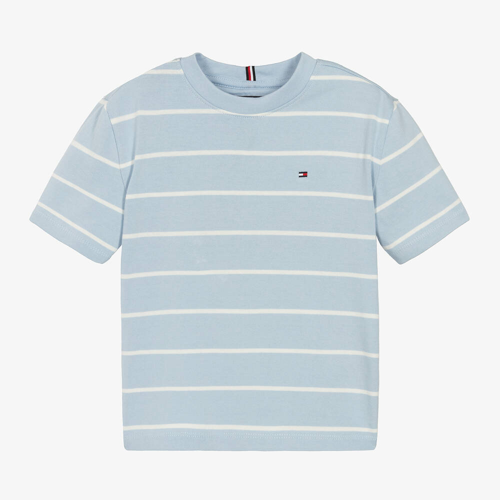Tommy Hilfiger - Boys Blue Stripe Cotton T-Shirt | Childrensalon