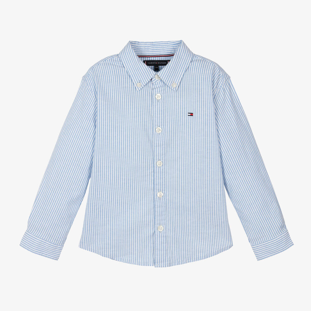 Tommy Hilfiger - Chemise bleue rayée en coton garçon | Childrensalon