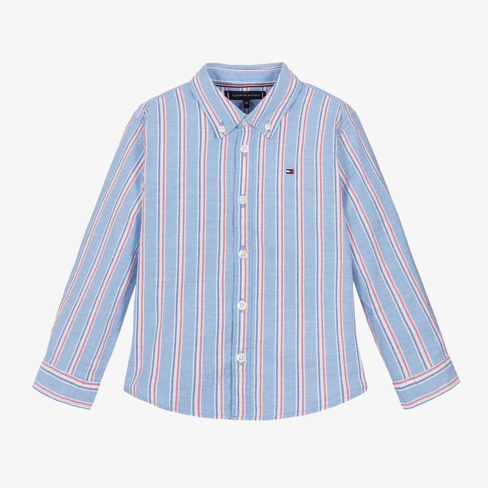 Tommy Hilfiger - Boys Blue Striped Cotton Shirt | Childrensalon