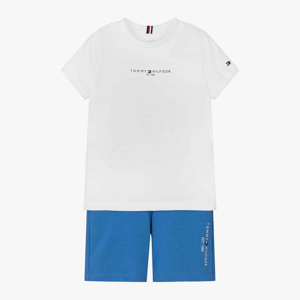 Tommy Hilfiger - Boys Blue & White Cotton Shorts Set | Childrensalon