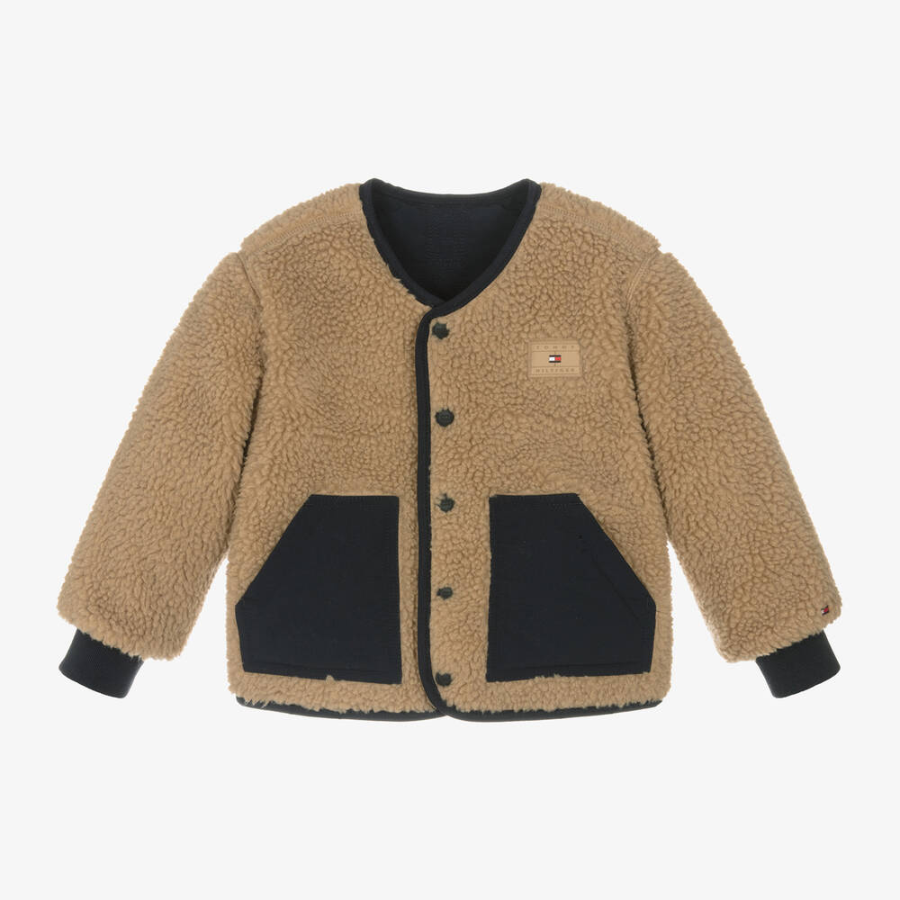 Tommy Hilfiger - Boys Brown & Blue Reversible Teddy Jacket | Childrensalon