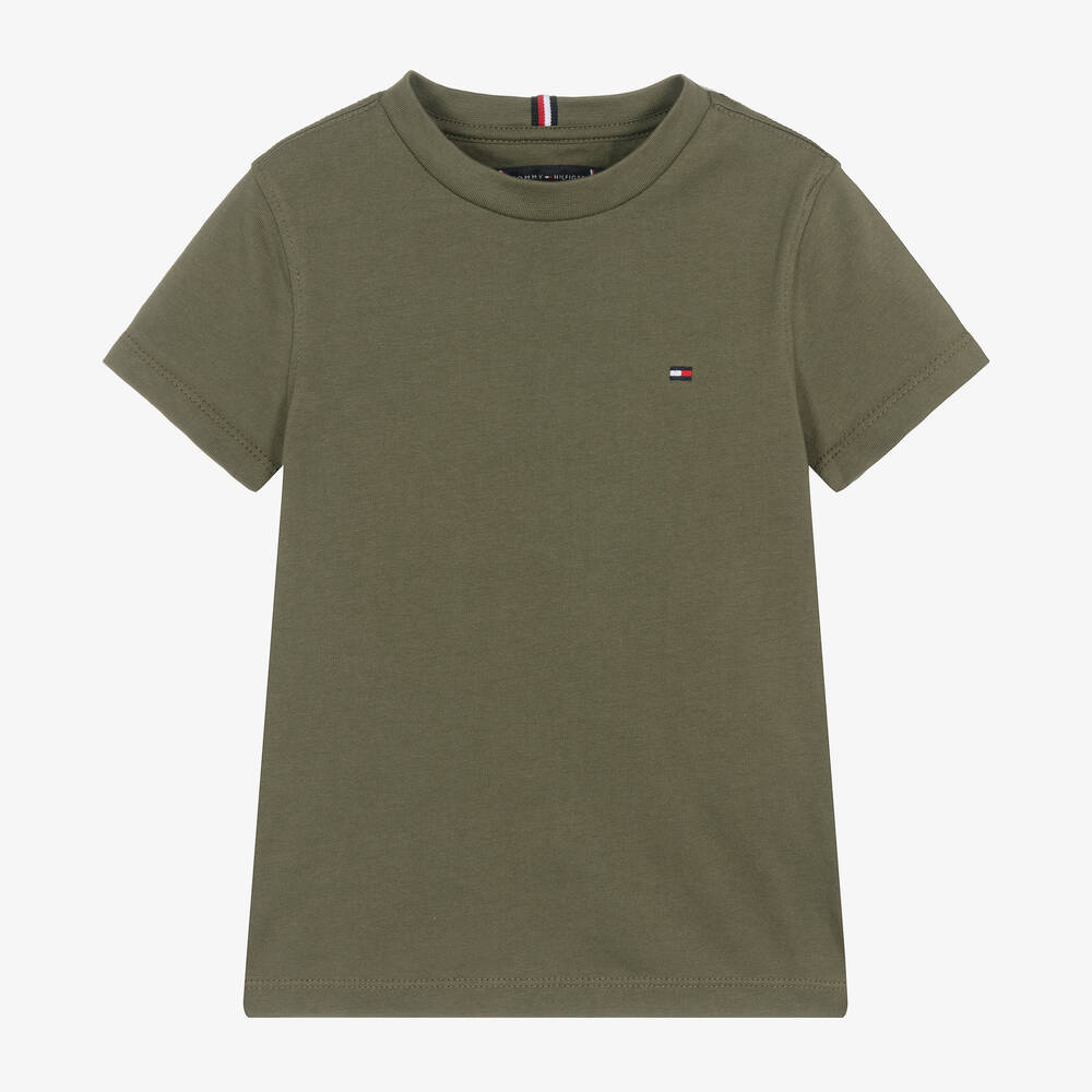 Tommy Hilfiger - Boys Green Cotton Flag Logo T-Shirt | Childrensalon