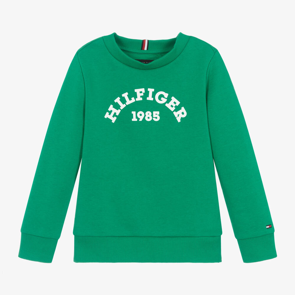 Tommy Hilfiger - سويتشيرت قطن جيرسي لون أخضر للأولاد | Childrensalon
