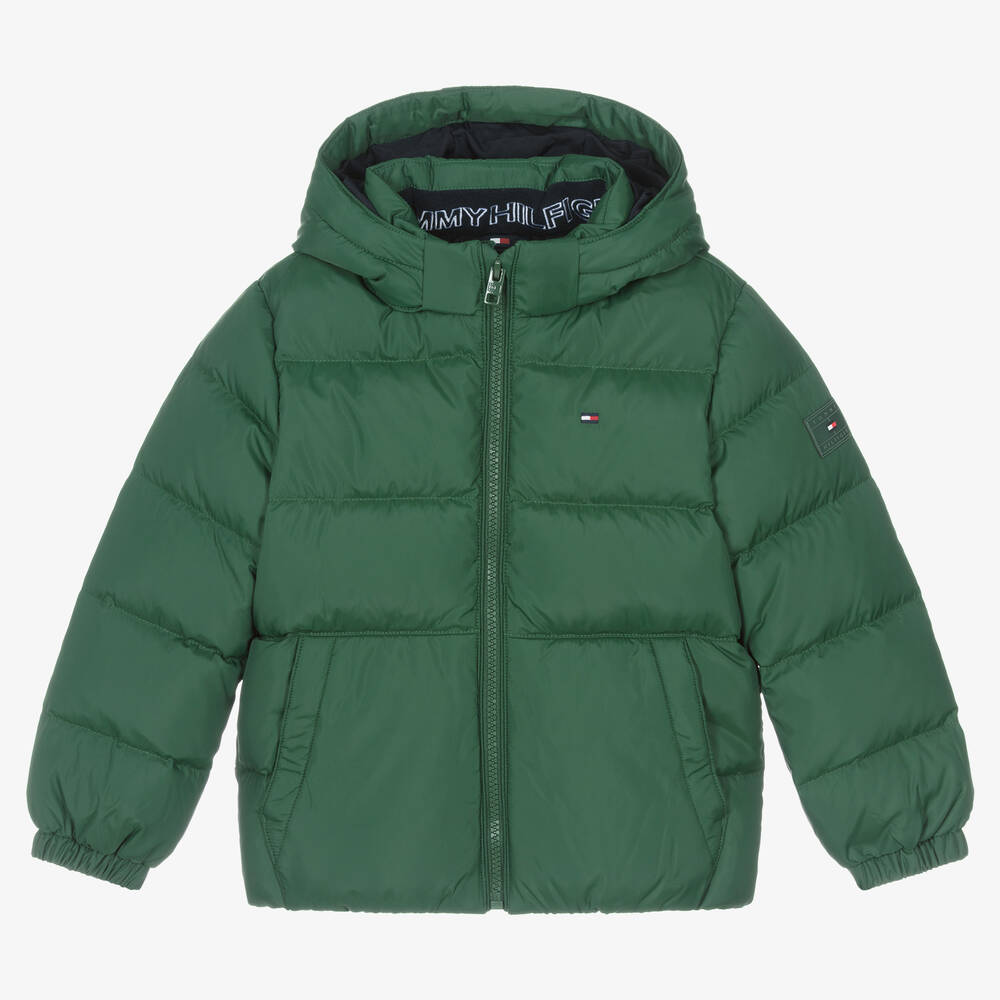 TOMMY HILFIGER BOYS GREEN DOWN PADDED PUFFER JACKET