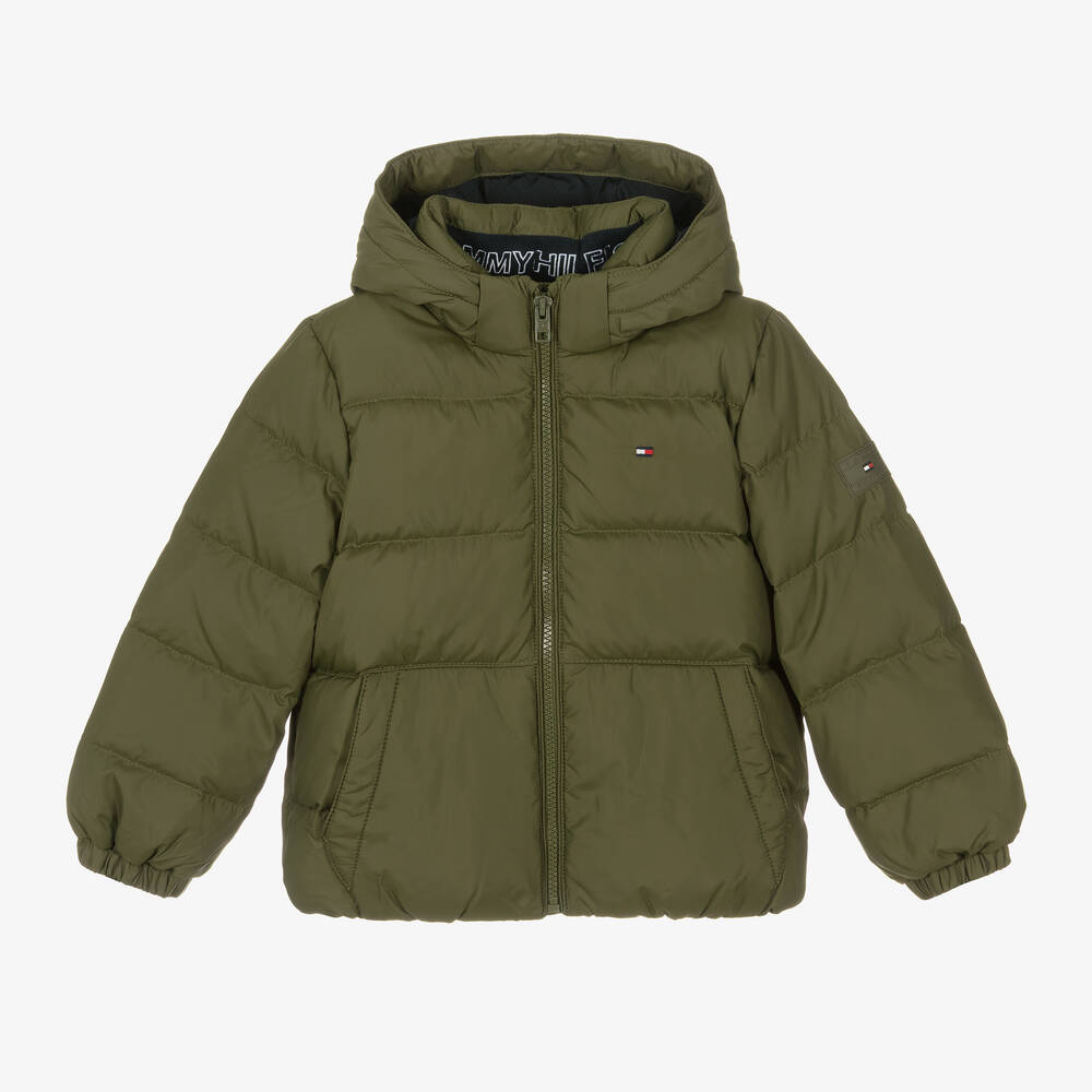 Tommy Hilfiger - Boys Green Hooded Down Puffer Jacket | Childrensalon