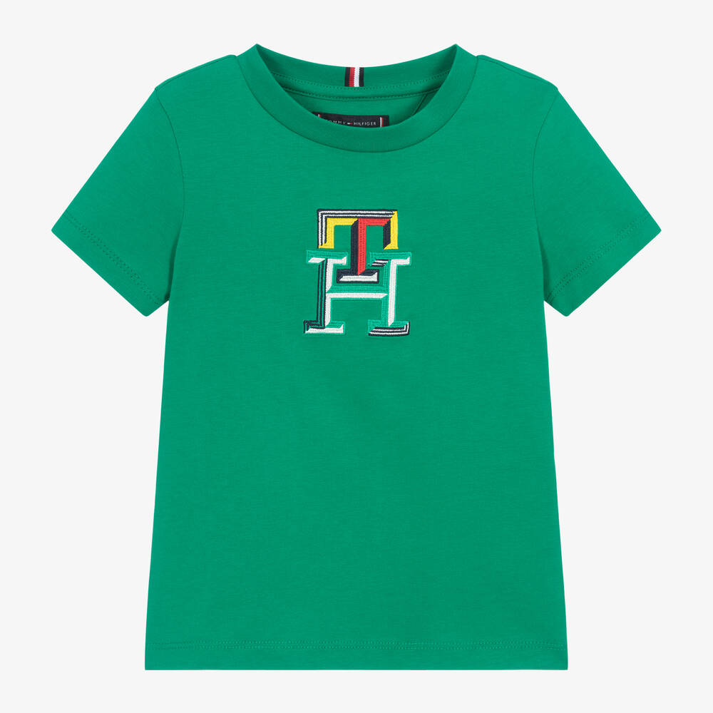 Tommy Hilfiger - Boys Green Monogram Cotton T-Shirt | Childrensalon