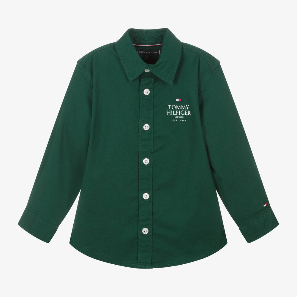 Tommy Hilfiger - Boys Green Oxford Cotton Shirt | Childrensalon