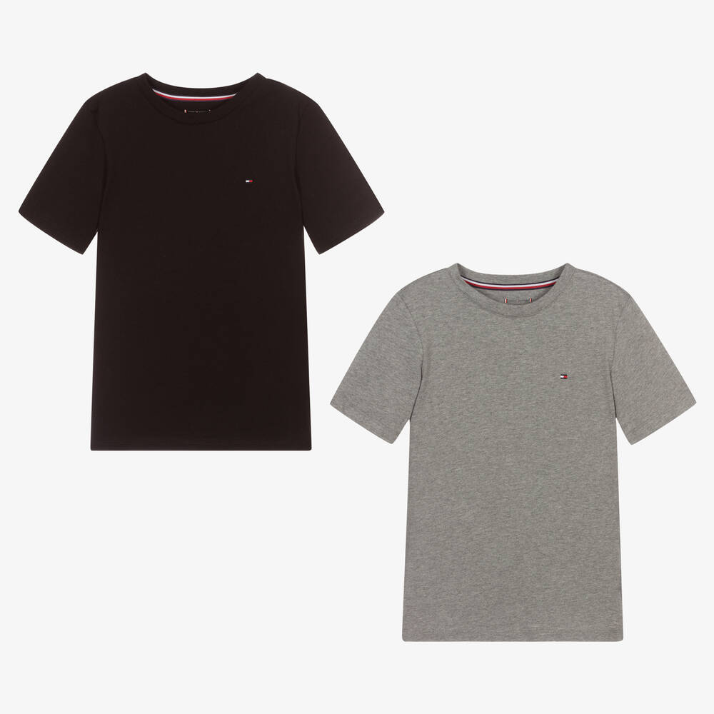 Tommy Hilfiger - Boys Grey & Black Cotton T-Shirts (2 Pack) | Childrensalon