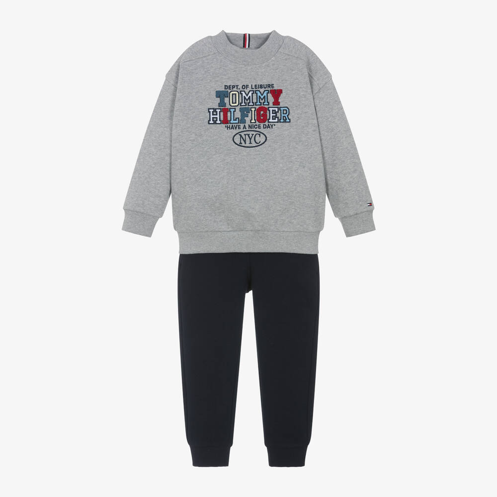 Tommy Hilfiger - Boys Grey & Blue Cotton Tracksuit | Childrensalon