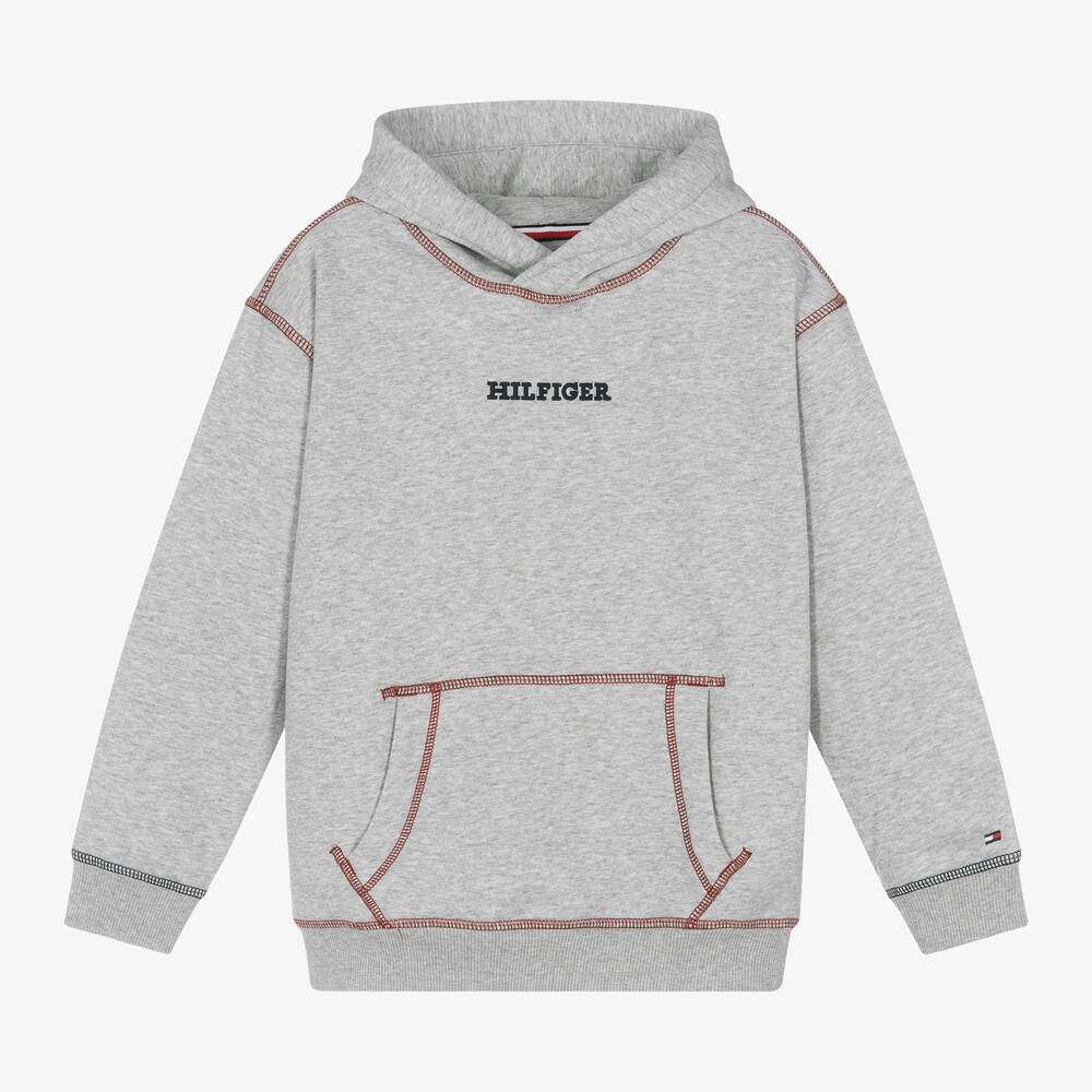 Tommy Hilfiger - Boys Grey Cotton Contrast Stitch Hoodie | Childrensalon