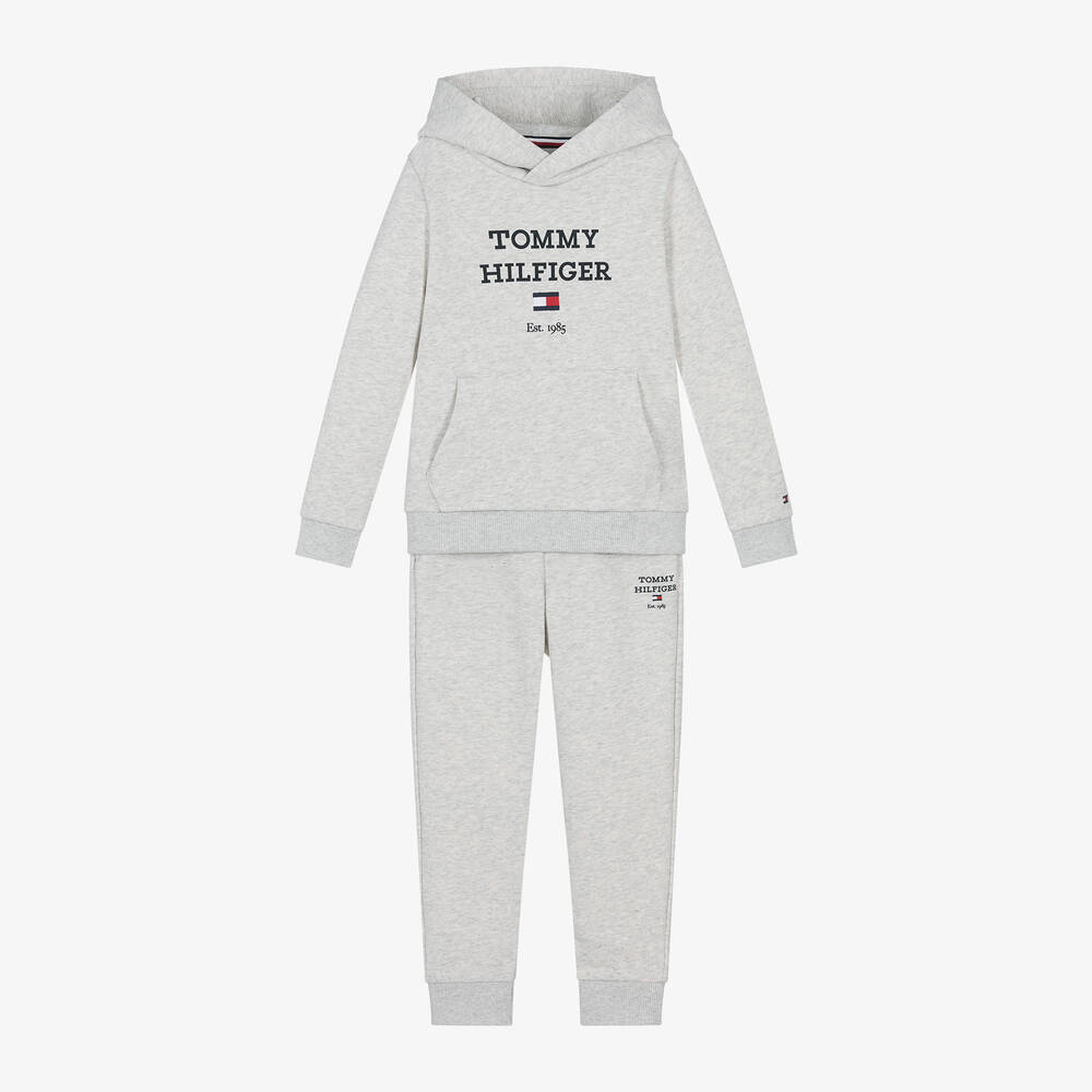 Tommy Hilfiger - Boys Grey Cotton Hooded Tracksuit | Childrensalon