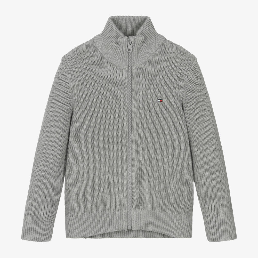 Tommy Hilfiger - Boys Grey Cotton Knit Cardigan | Childrensalon