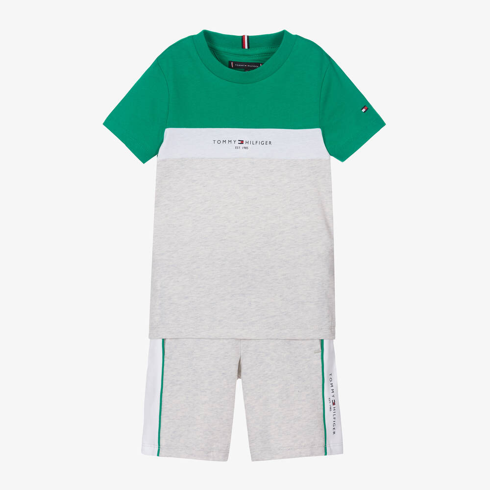 Tommy Hilfiger - Boys Grey & Green Cotton Shorts Set | Childrensalon