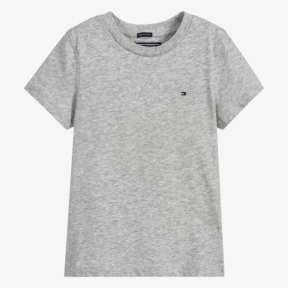 Tommy Hilfiger - Boys Grey Marl Cotton Flag Logo T-Shirt | Childrensalon
