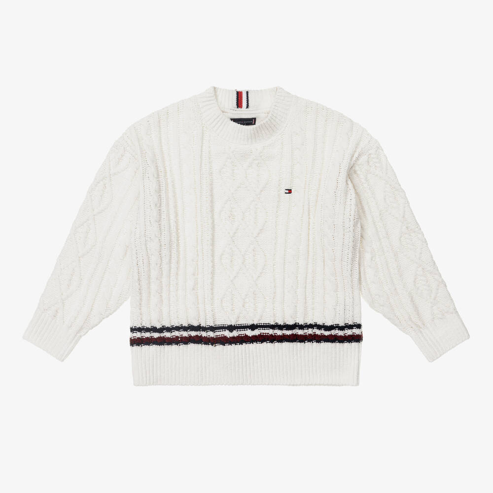 Tommy Hilfiger - Boys Ivory Chenille Cable Knit Sweater | Childrensalon