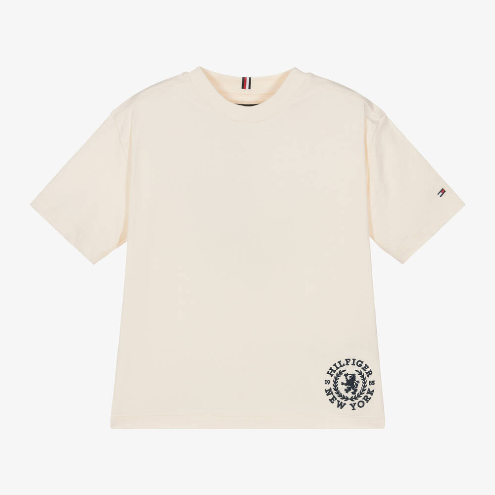 Tommy Hilfiger - Boys Ivory Cotton T-Shirt | Childrensalon