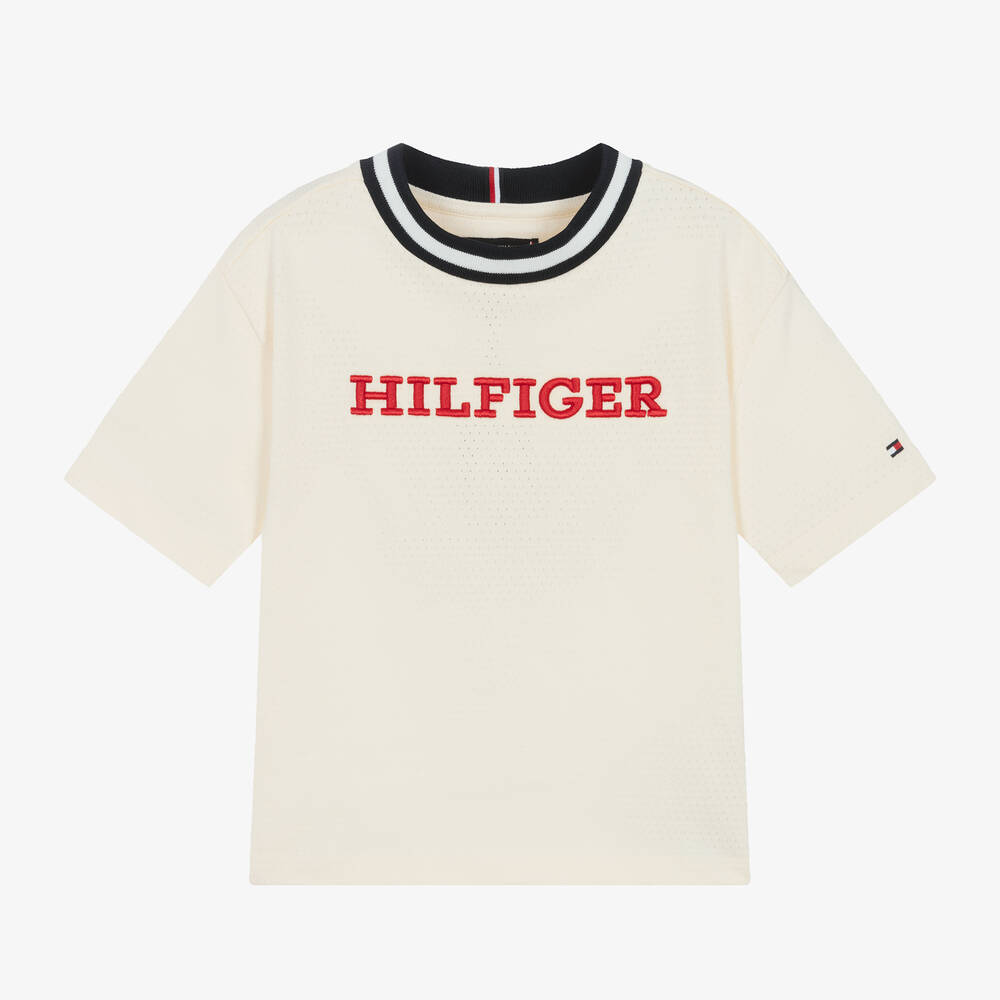 Tommy Hilfiger - Boys Ivory Cotton T-Shirt | Childrensalon