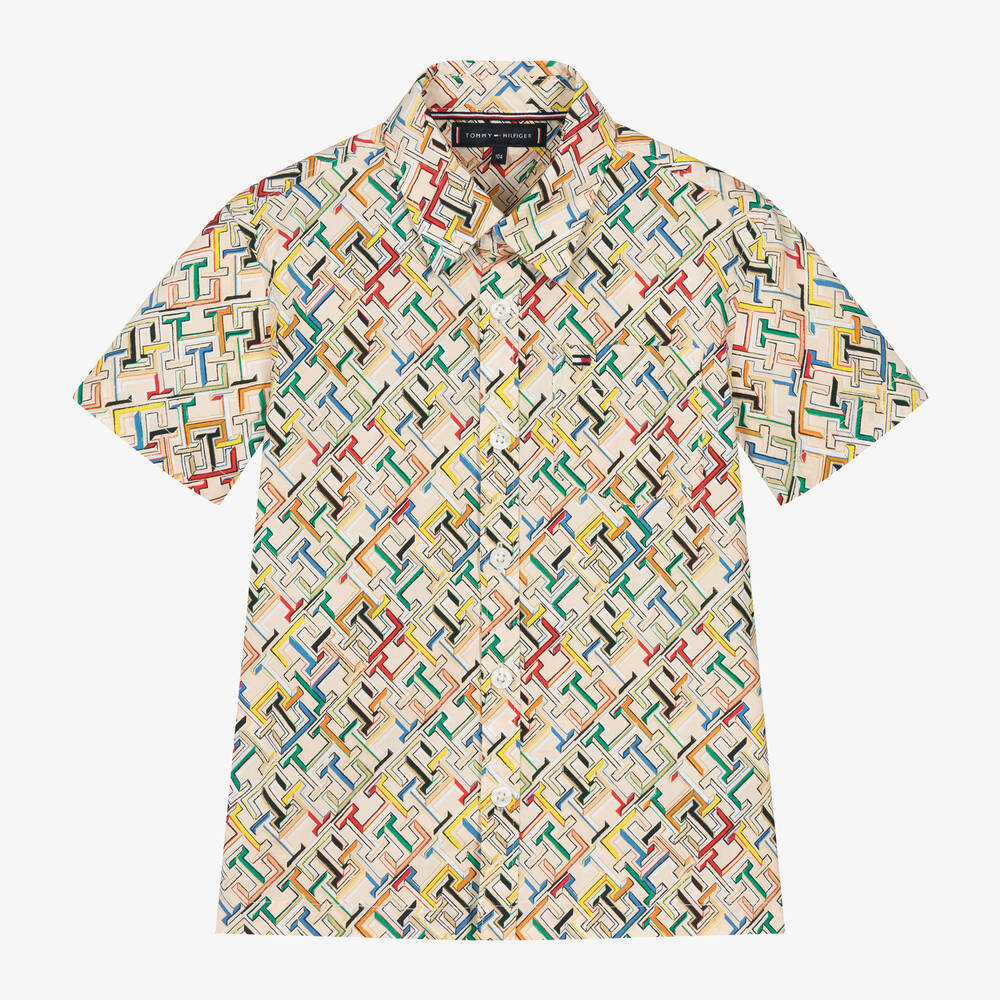 Tommy Hilfiger - Boys Ivory Cotton TH Monogram Shirt | Childrensalon