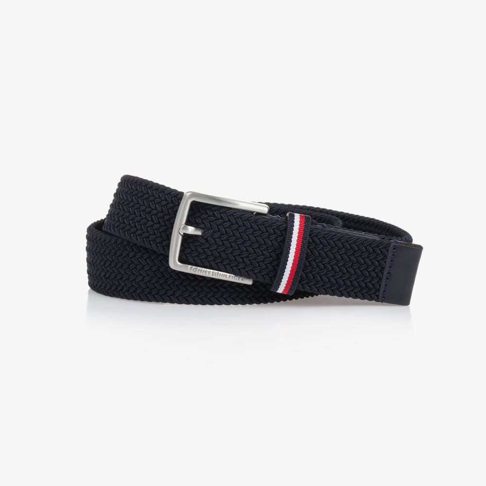 Tommy Hilfiger - حزام جلد مجدول لون كحلي للأولاد | Childrensalon