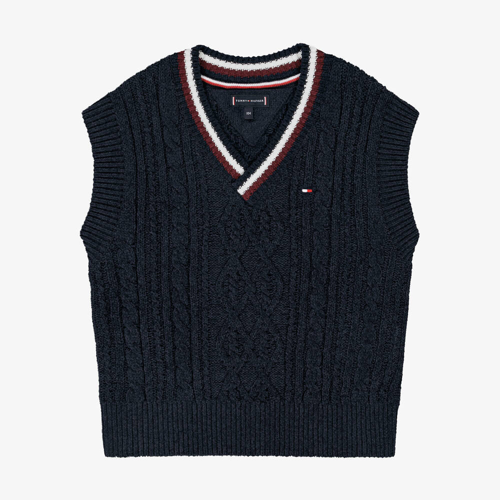 Tommy Hilfiger - Boys Navy Blue Cable Knit Slipover | Childrensalon