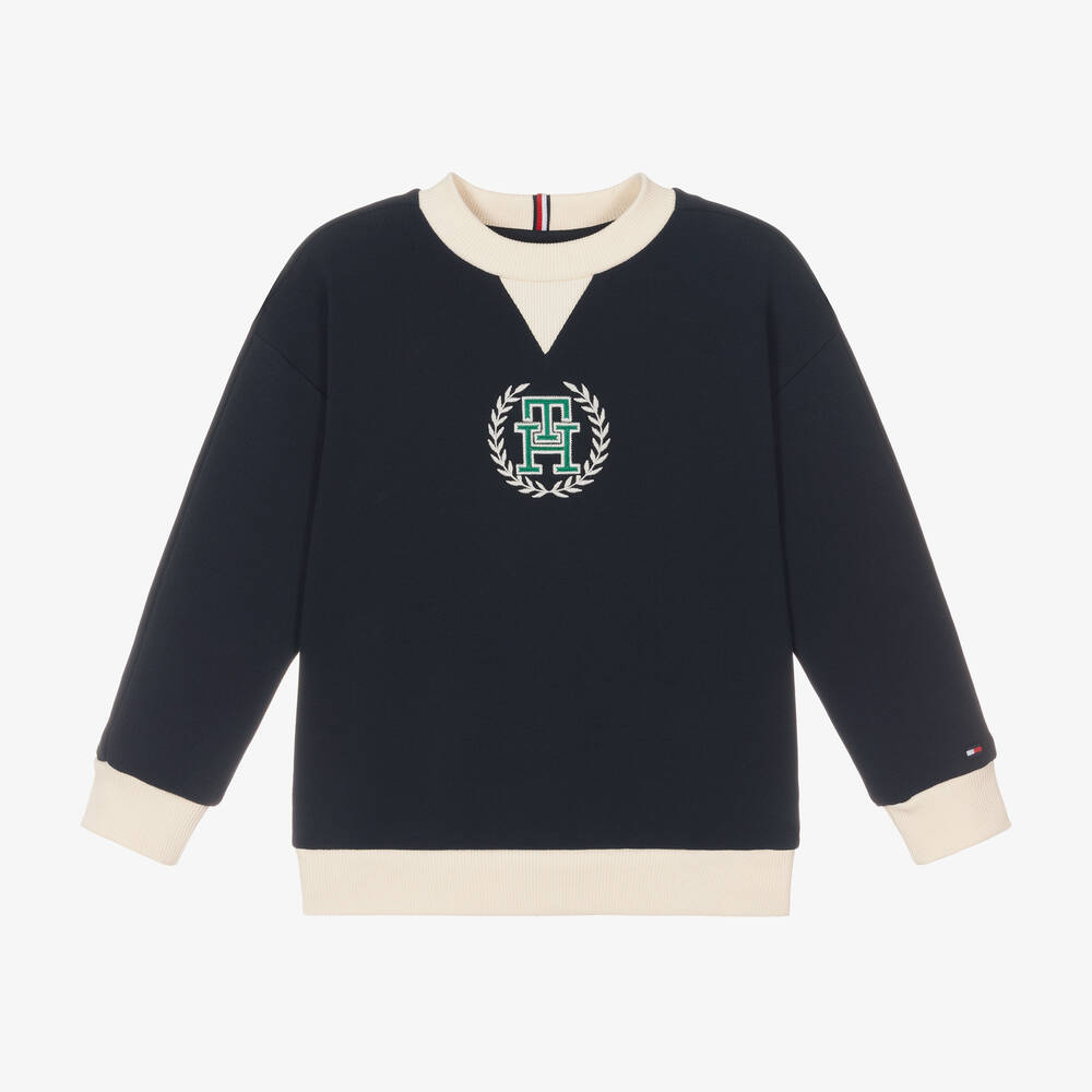 Tommy Hilfiger - Boys Navy Blue Cotton Monogram Sweatshirt | Childrensalon