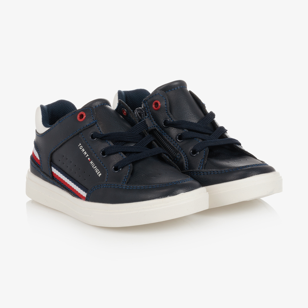 Tommy Hilfiger Babies' Boys Navy Blue Logo Trainers In Black