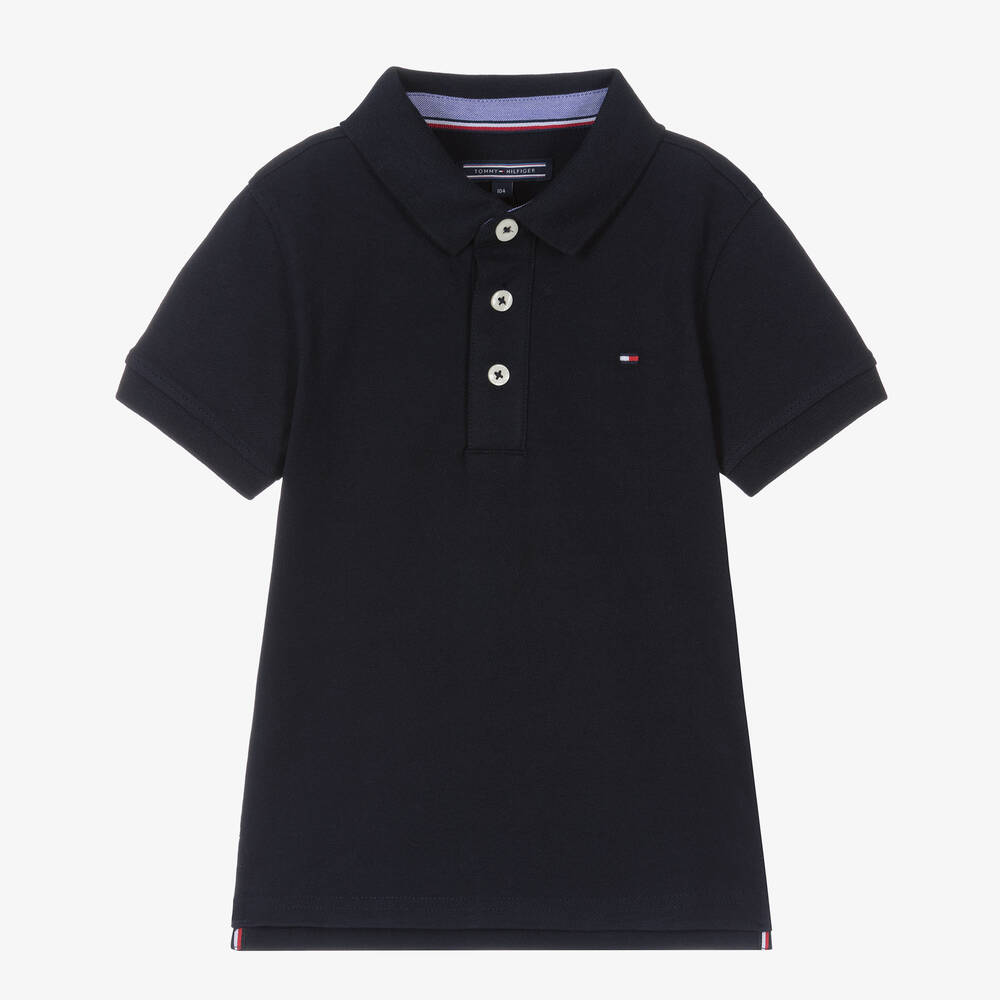 Tommy Hilfiger - Boys Navy Blue Organic Cotton Polo Shirt | Childrensalon