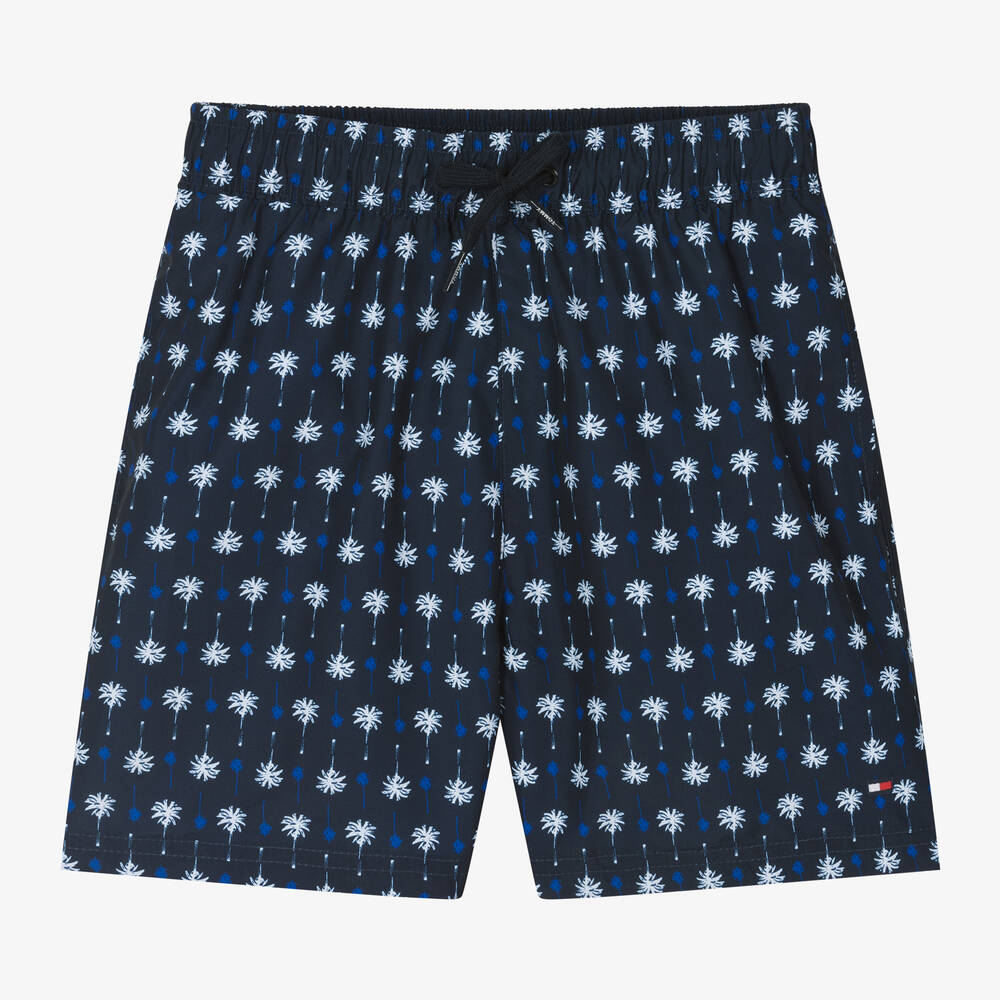 Tommy Hilfiger - Boys Navy Blue Palm Tree Swim Shorts | Childrensalon