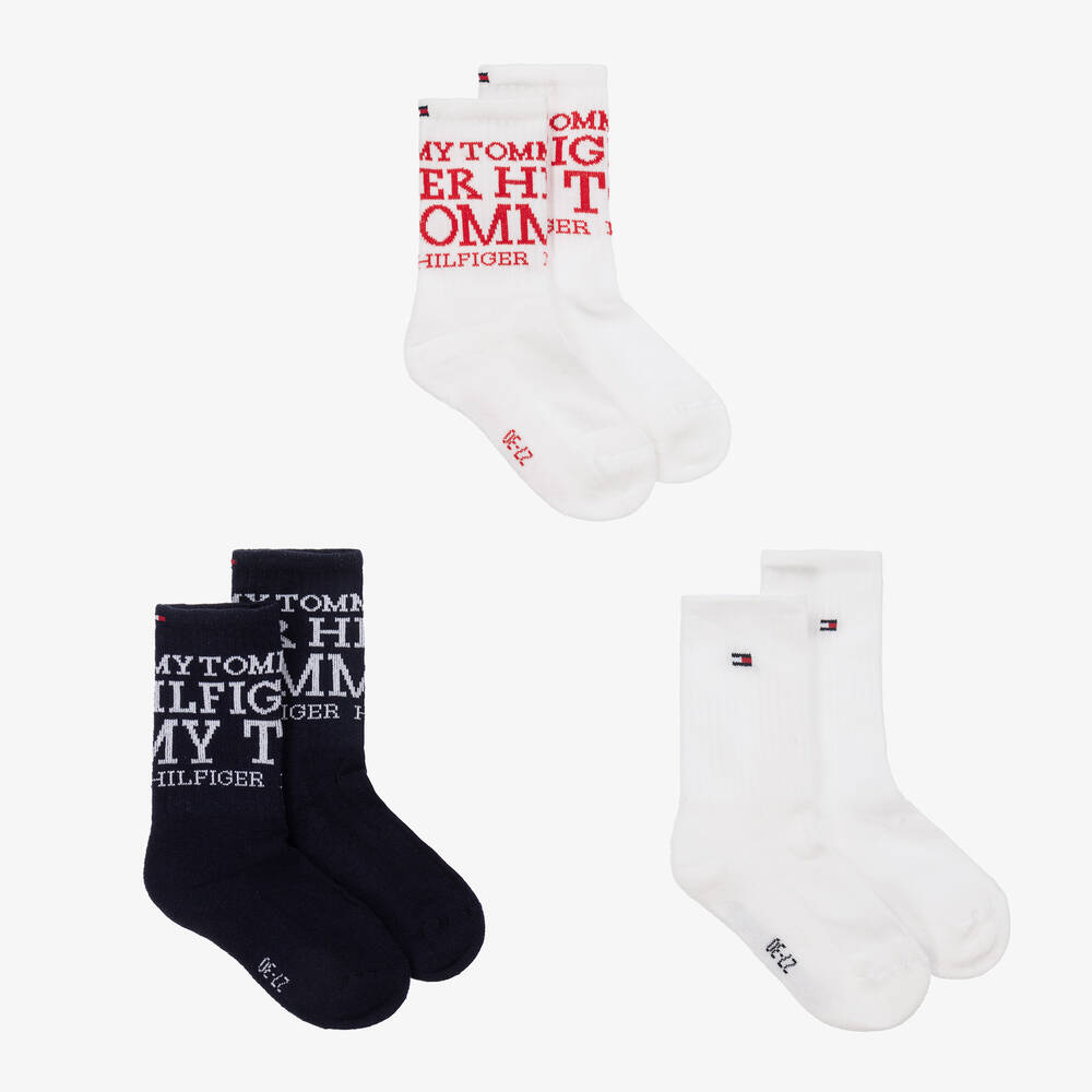 Tommy Hilfiger - Boys Navy Blue & White Cotton Socks (3 Pack) | Childrensalon