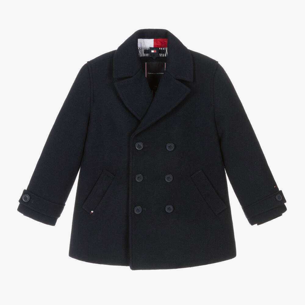 Tommy Hilfiger - Boys Navy Blue Wool Peacoat | Childrensalon