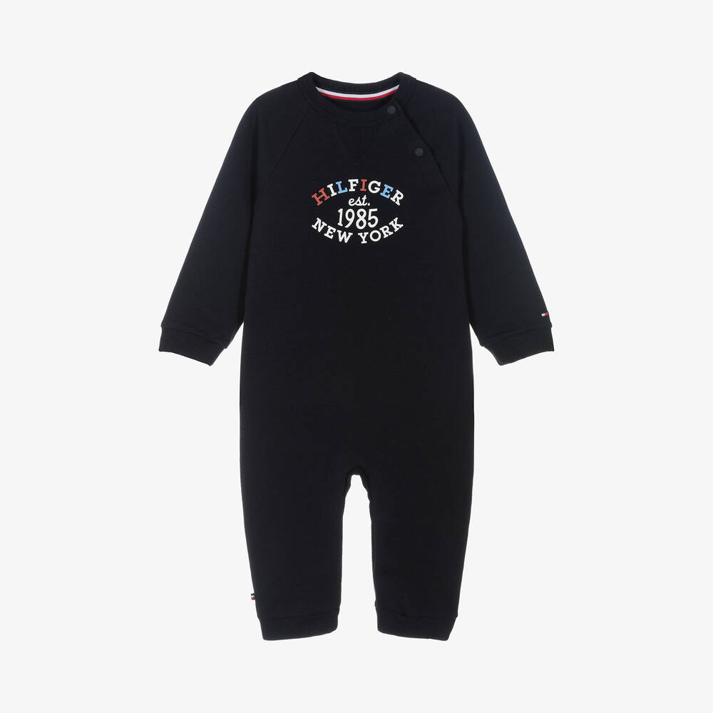 Tommy Hilfiger - Boys Navy Embroidered Babygrow | Childrensalon