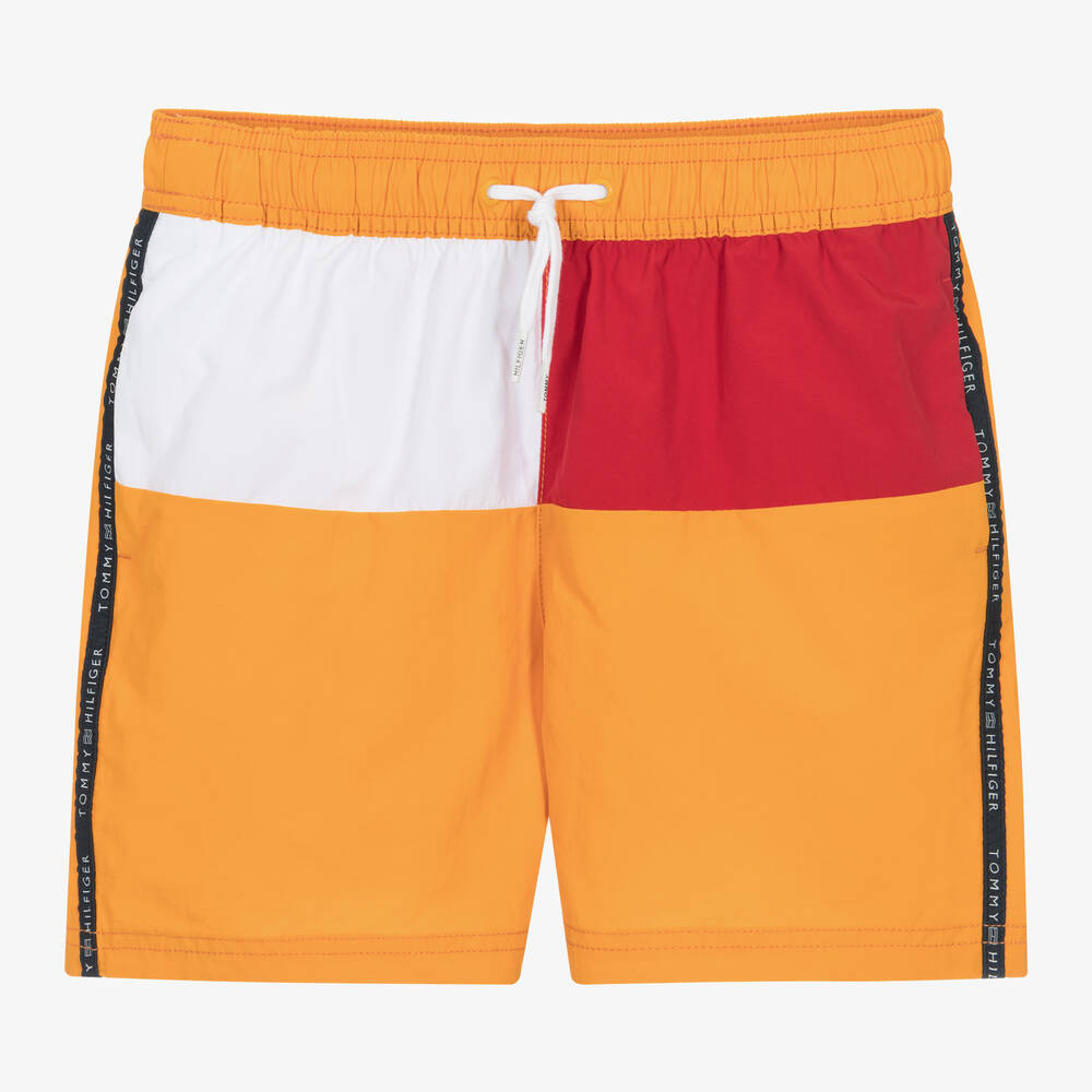 Tommy Hilfiger - Boys Orange Flag Swim Shorts | Childrensalon