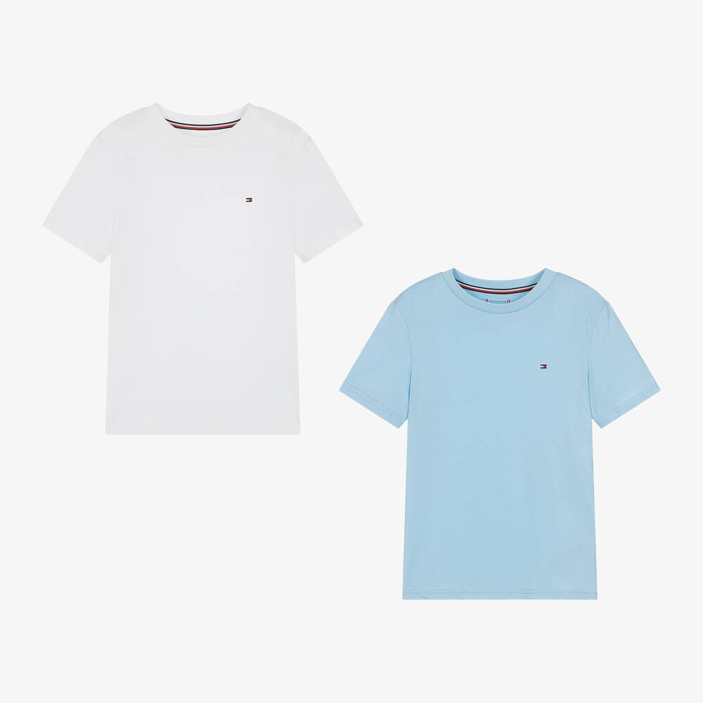 Tommy Hilfiger - Boys Pale Blue & White Cotton T-Shirts (2 Pack) | Childrensalon