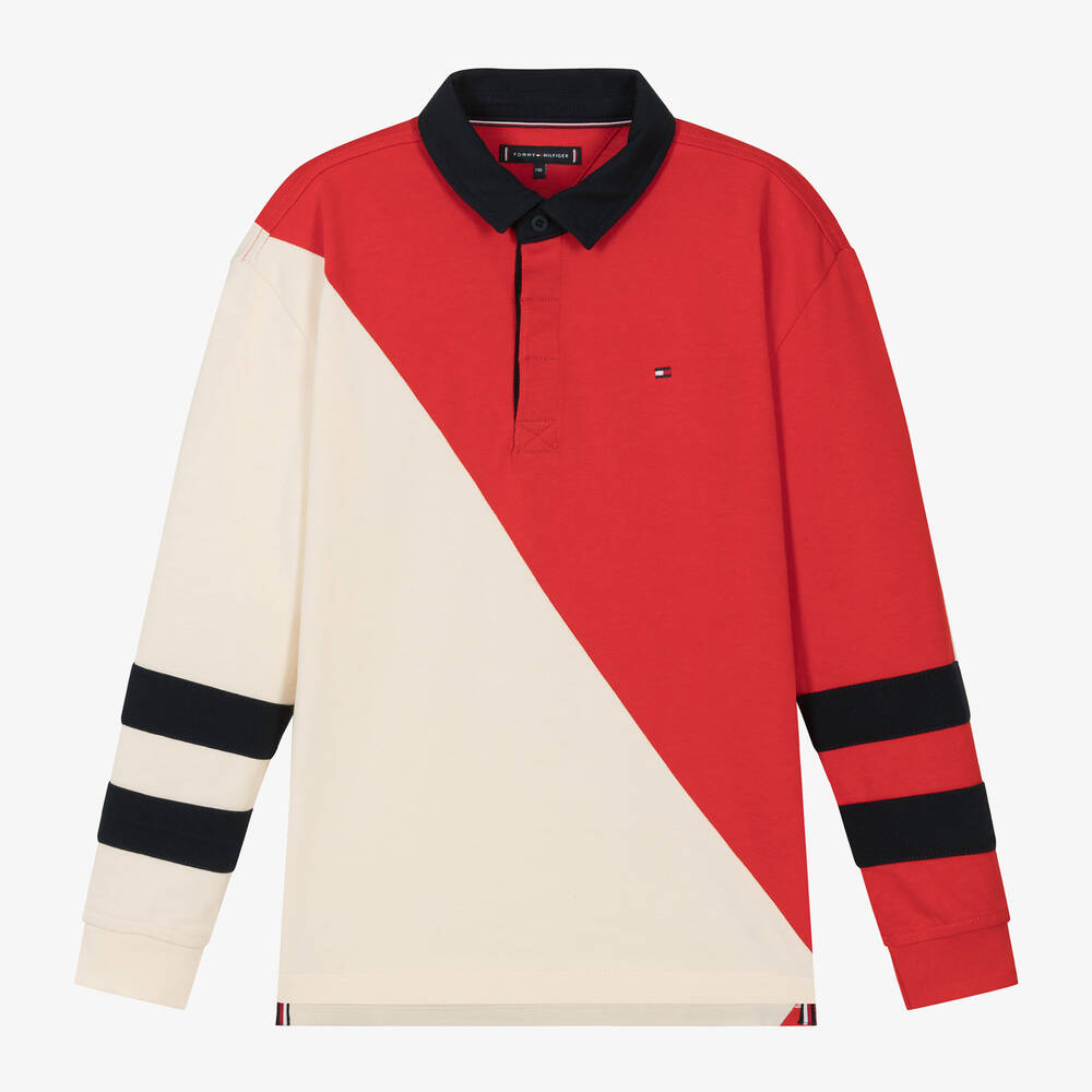 Tommy Hilfiger Kids' Boys Red Colourblock Cotton Polo Shirt