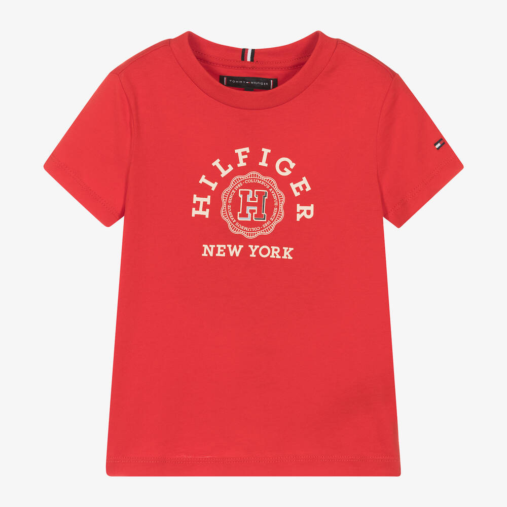 Tommy Hilfiger - Boys Red Cotton Monotype Logo T-Shirt | Childrensalon