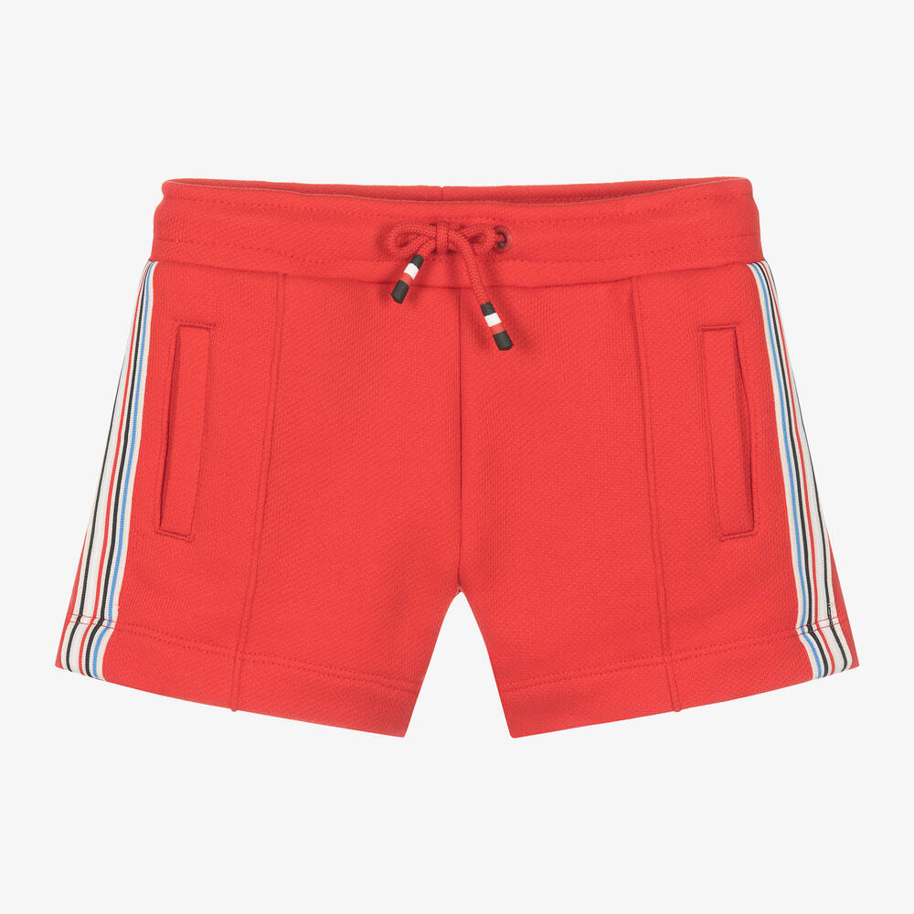 Tommy Hilfiger - Boys Red Cotton Striped Tape Shorts | Childrensalon