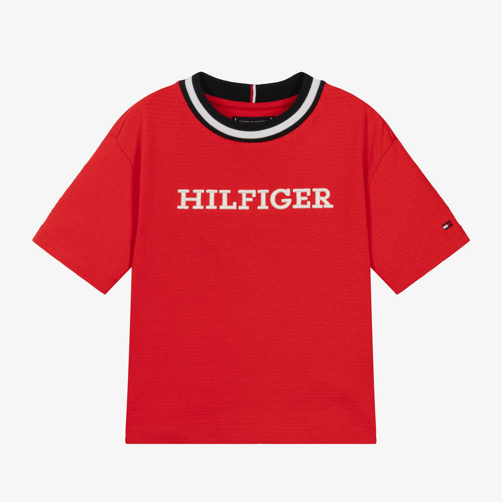 Tommy Hilfiger - Boys Red Cotton T-Shirt | Childrensalon