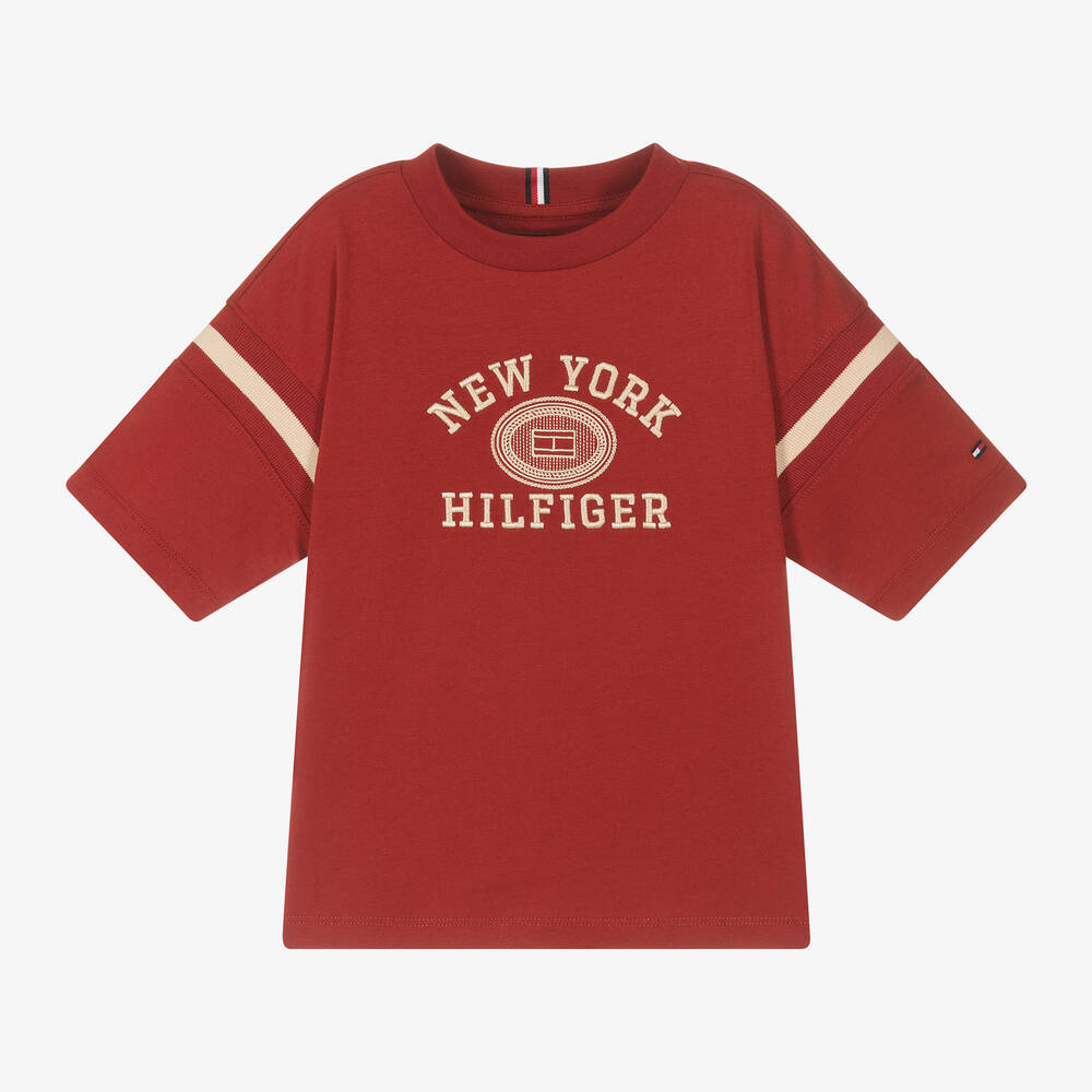 Tommy Hilfiger - Boys Red Cotton Varsity Logo T-Shirt | Childrensalon