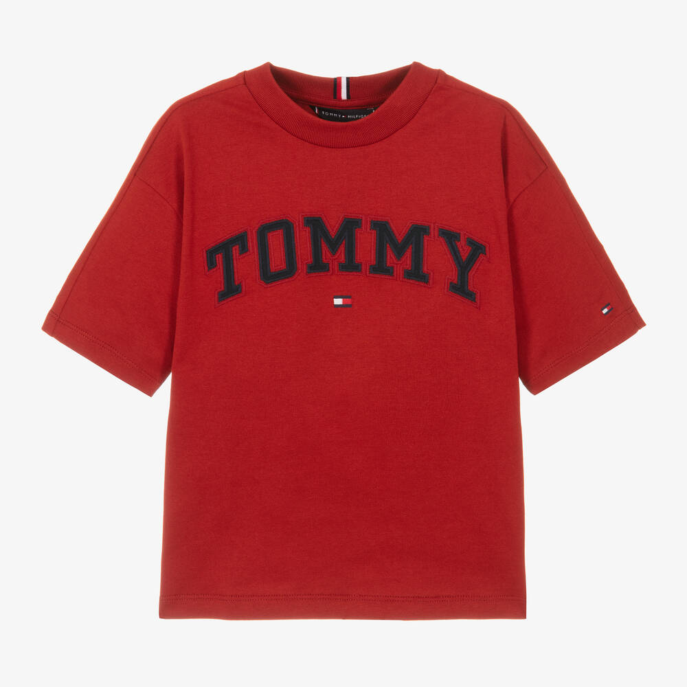 Tommy Hilfiger - Boys Red Cotton Varsity T-Shirt | Childrensalon