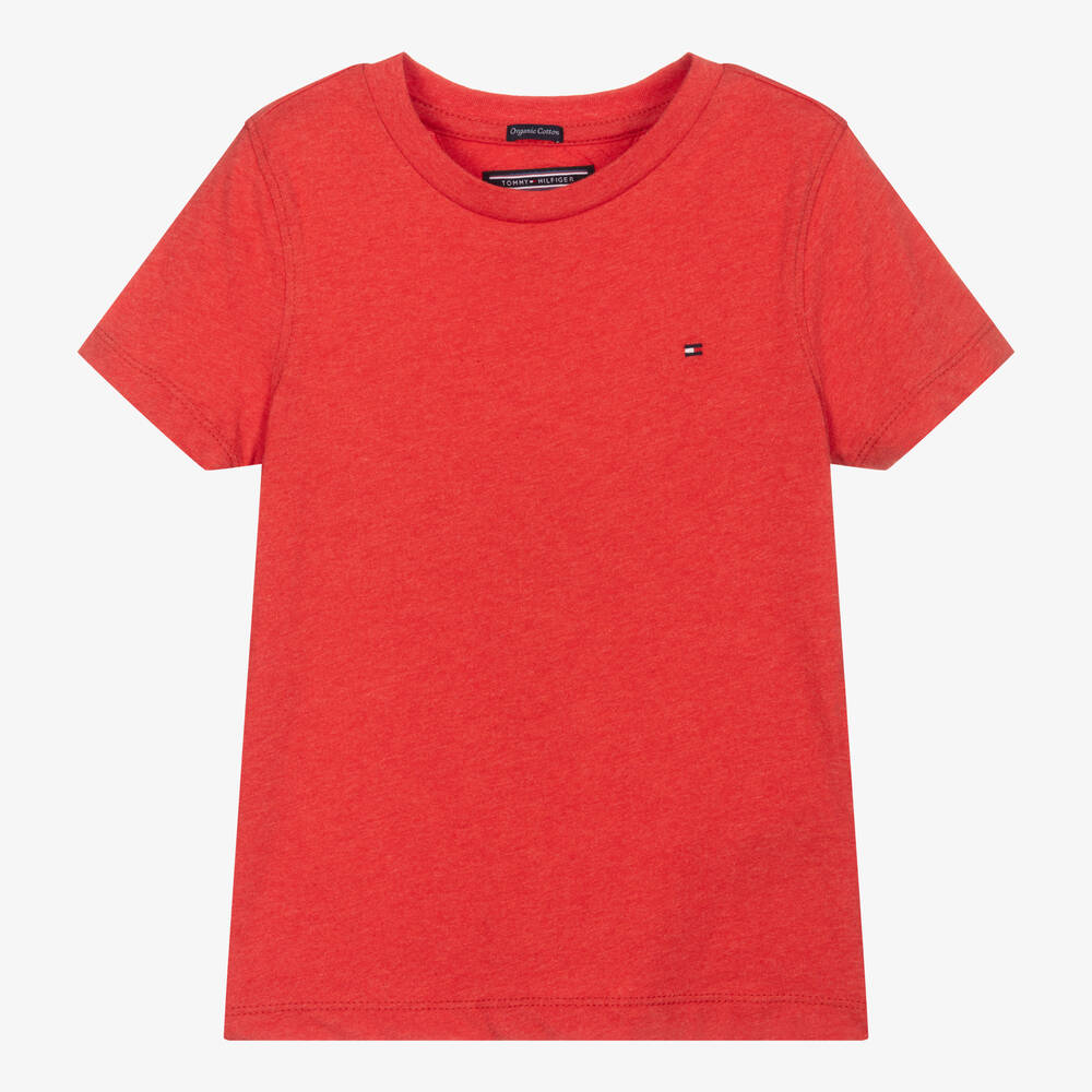 Tommy Hilfiger - Boys Red Marl Cotton Flag Logo T-Shirt | Childrensalon