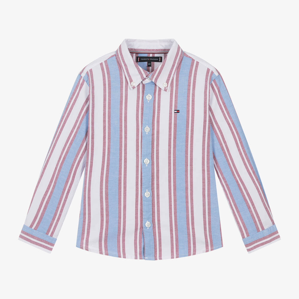 Tommy Hilfiger - Boys Red Striped Oxford Cotton Shirt | Childrensalon